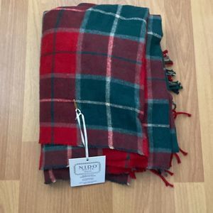 NIDO NOTTE Red Green PLAID Blanket THROW Fringe Oversized 51”x67” Made in Italy